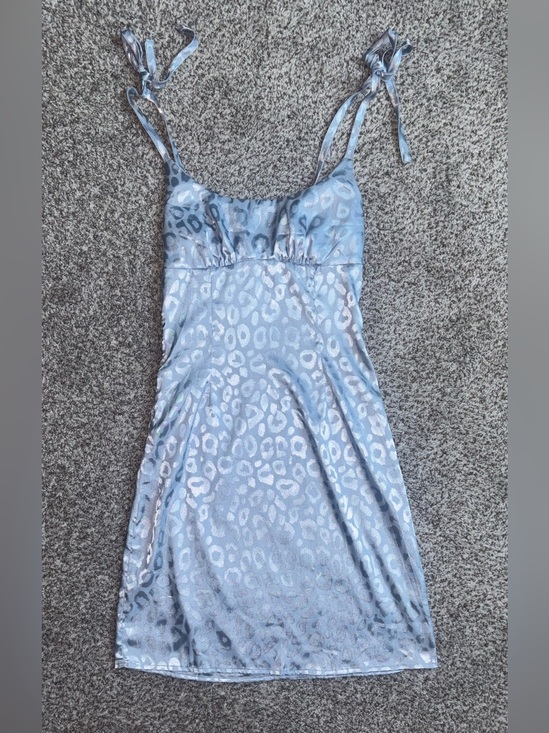 SHEIN Dresses & Skirts - Blue Satin Leopard Print Mini Dress | Y2K Coquette Tie Strap Slip Dress XS
